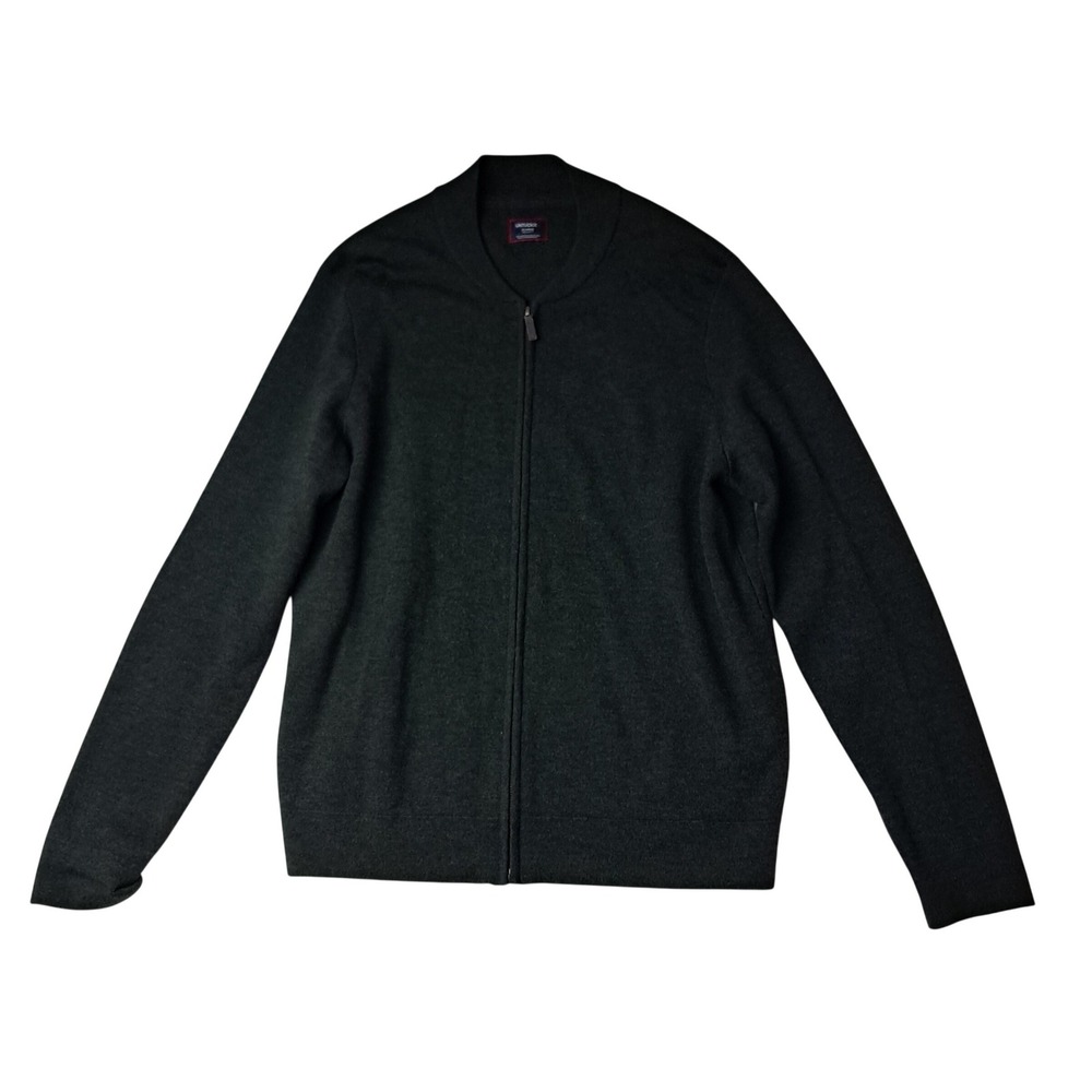 UNTUCKit Full Zip Sweater Mens XL Green Reynoso Elbow Patch Merino Wool Classic